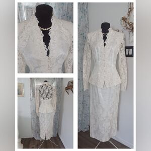 Vintage 80s Scott McClintock Bridal Bride Skirt Suit Victorian Jacquard Floral